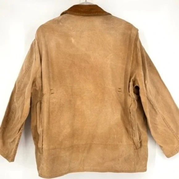 Vintage Sears Field Jacket Canvas Corduroy Collar Button Front Workwear Tan Sz M - Picture 4 of 16